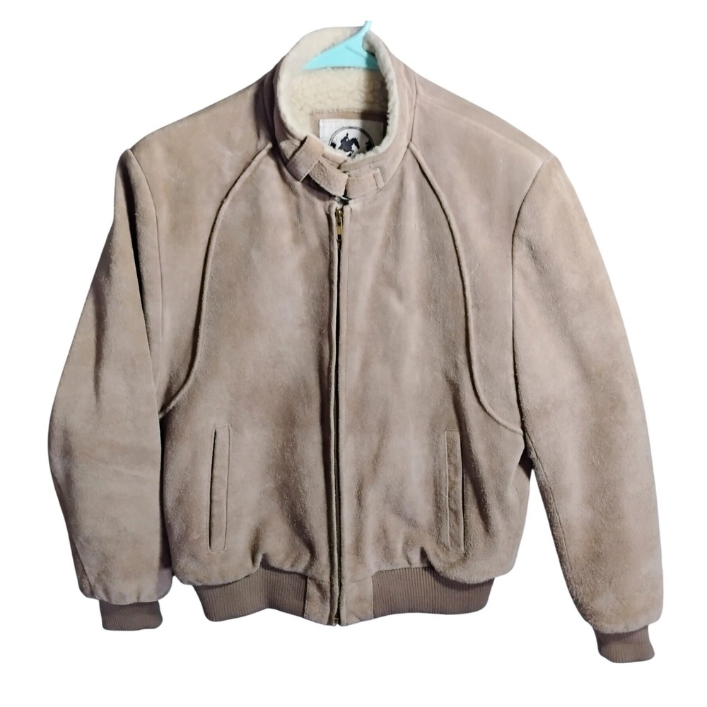 Vintage 80s/90s Saddlery Mens Leather Shearling‎ Lined Bomber Jacket Tan M
